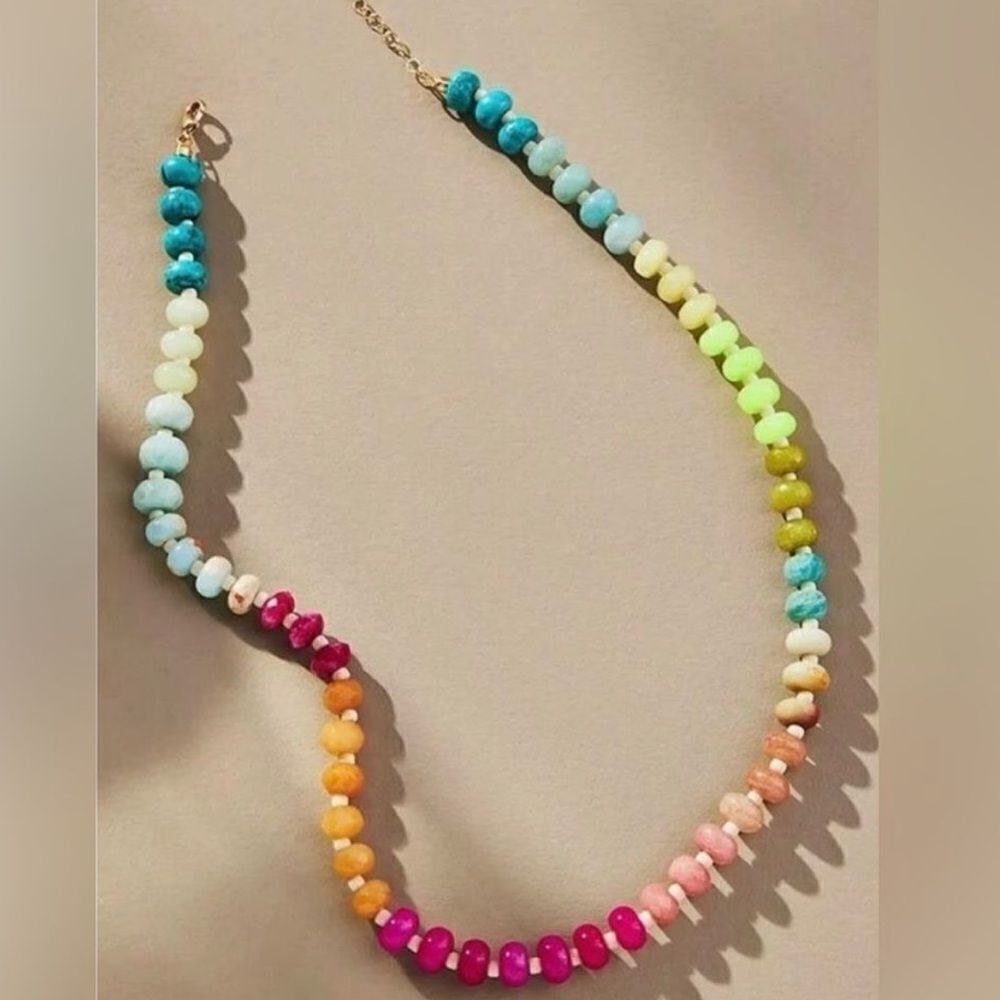 Anthropologie Multicolor Beaded Necklace - Turquoise, Pink, Yellow, Orange